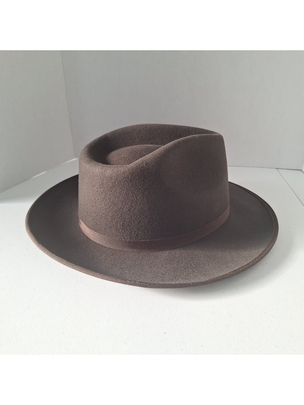 NWT Olive Green 100% Wool Felt Wide Brim Fedora Hat Large Structured Crown